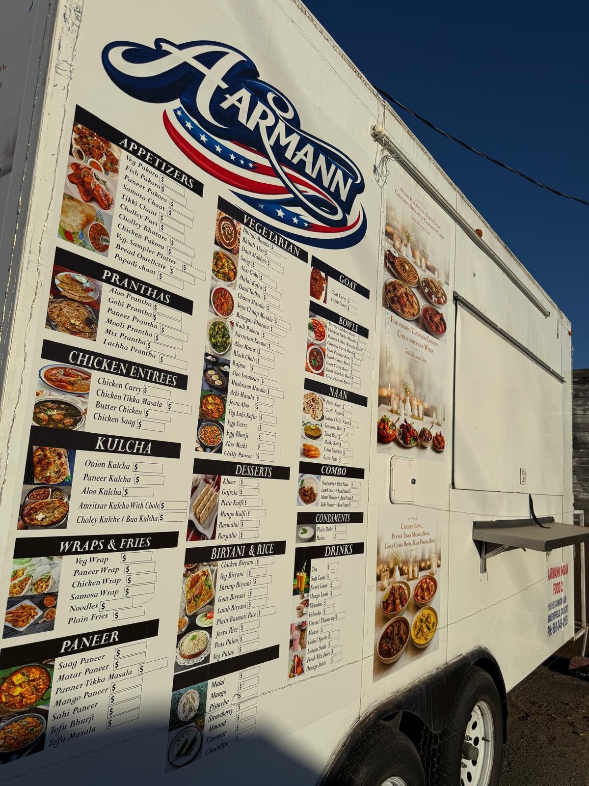 AARMANN Indian Food trailer and menu